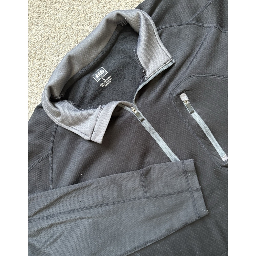 REI Co-Op Men's Large Black Quarter Zip Hiking Base Layer Pullover